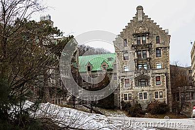 Tourism Montreal. Urban details of architecture - Ancient elements of buildings. Castles and estates. panorama of the city Editorial Stock Photo