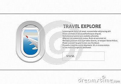 Tourism template brochure and advertise banner, Aircraft window Stock Photo