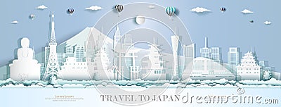 Tourism to japan with modern architecture landmarks of asia Vector Illustration