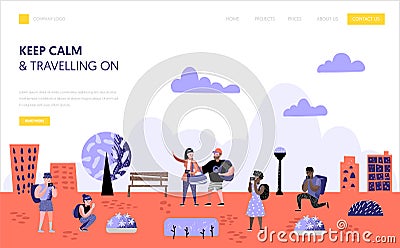 Tourism and travel landing page template people Vector Illustration