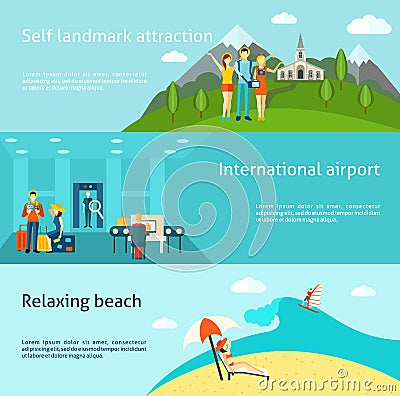 Tourism travelling horizontal flat banners set Vector Illustration