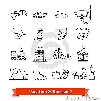 Tourism and vacation recovery. Thin line icons set Vector Illustration