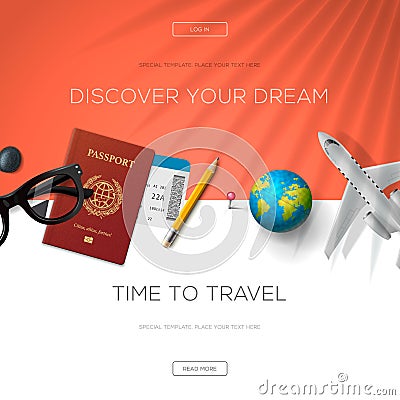 Tourism website template, time to travel Cartoon Illustration