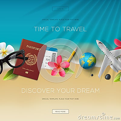 Tourism website template, time to travel Cartoon Illustration