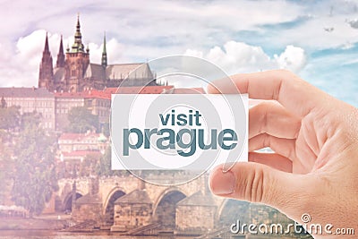 Tourist Agent With Visit Prague Card Stock Photo