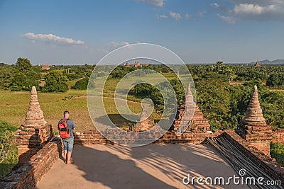 Tourist on Ancient pagoda in Bagan, Myanmar Editorial Stock Photo