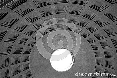 Tourist attractions in Rome, Italy. Pantheon, inside the magnificent dome of the Roman temple Editorial Stock Photo