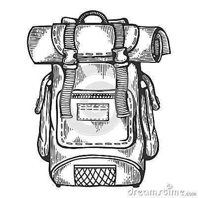 Tourist backpack engraving vector illustration Vector Illustration