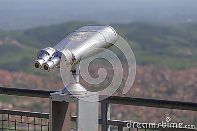 Tourist binocular on the top of mountain Bukulja Stock Photo