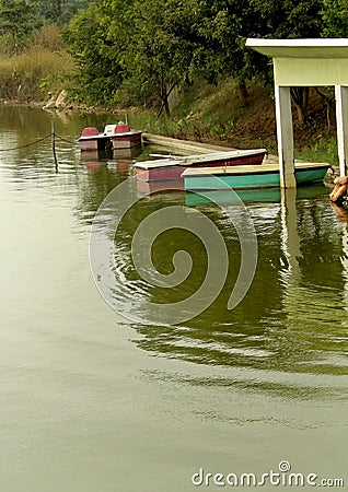 Tourist boating house in the lake at sittanavasal cave temple complex. Stock Photo