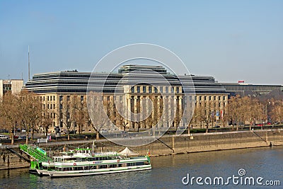 Tourist boats in front of the headquarters of the European Aviation Safety Agency, Cologne Editorial Stock Photo