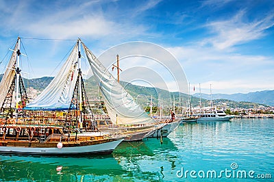 Tourist boats in the port of Alanya, Turkey Stock Photo