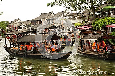 Tourist boats at Xitang Water Town China Editorial Stock Photo