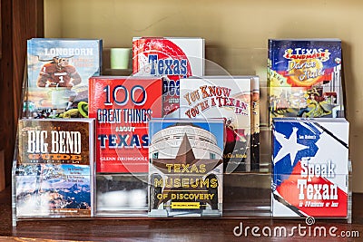 Tourist books for sale in a shop in the Texas hill country Editorial Stock Photo