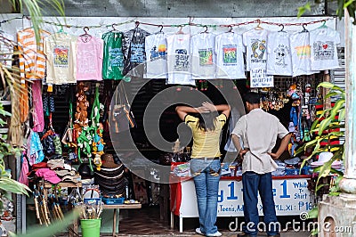 Tourist brows at a souvenir shop at The People`s Park in the Sky in the Philippines Editorial Stock Photo