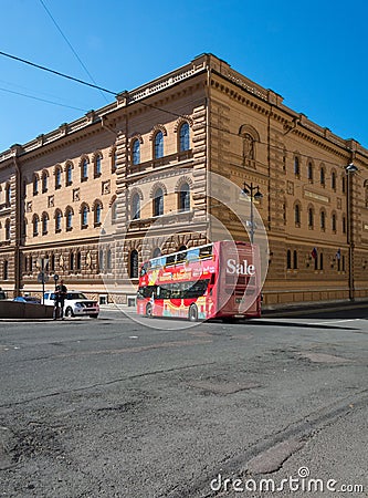 Tourist bus in the historic quarter of St. Petersburg, Russia Editorial Stock Photo