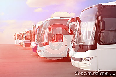 Tourist buses on parking Stock Photo