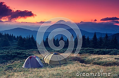 Tourist camp in a mountains. Stock Photo