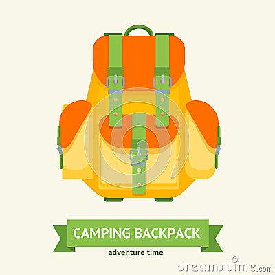 Tourist Camping Backpack Card. Vector Vector Illustration