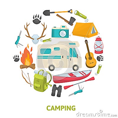 Tourist Camping Decorative Icons Set Vector Illustration