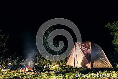 Tourist camping tent at night Stock Photo