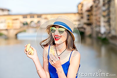 Tourist with cantuccini cookie in florence Stock Photo