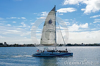 Tourist catamaran sailing boat in the Mission Bay of San Diego, California, USA Editorial Stock Photo