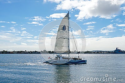 Tourist catamaran sailing boat in the Mission Bay of San Diego, California, USA Editorial Stock Photo