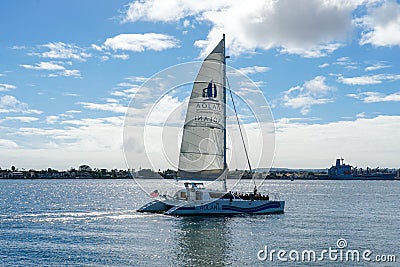 Tourist catamaran sailing boat in the Mission Bay of San Diego, California, USA Editorial Stock Photo