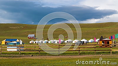 Tourist center in Mongolia. Yurts - a traditional home in Mongolia Stock Photo