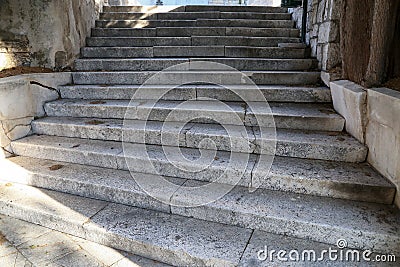 Tourist city by the Adratic sea - Sibenik, Croatia. The old stones, narrow street and stairs Stock Photo