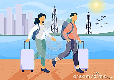 Tourist couple on street Vector Illustration