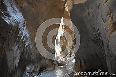 Tourist in deep Saklikent canyon in southern Turkey Stock Photo