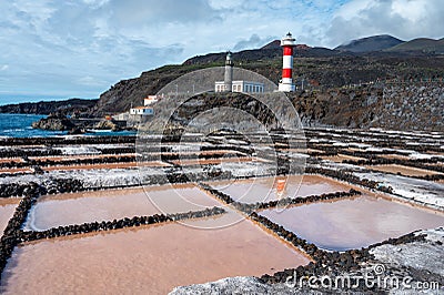 Tourist destination on south of La Palma island, salinas in Fuencaliente, natural sea salt production on Canary islands, Spain Stock Photo