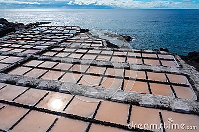 Tourist destination on south of La Palma island, salinas in Fuencaliente, natural sea salt production on Canary islands, Spain Stock Photo