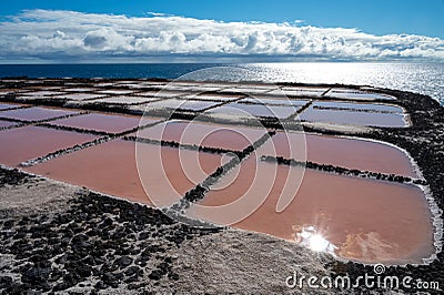 Tourist destination on south of La Palma island, salinas in Fuencaliente, natural sea salt production on Canary islands, Spain Stock Photo