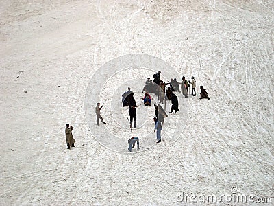 Tourist enjoying traditional kashmiri sledge snow ride, Srinagar Editorial Stock Photo