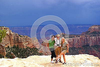 Tourist family in Grand Canyon North Rim Stock Photo