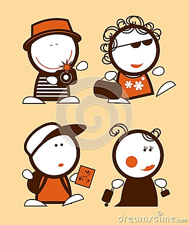 Tourist funny peoples. Vector Illustration