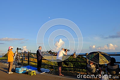 Tourist get their tripods ready at Eminokotenbo Park, Tanegashima, Kagoshima Prefecture, Japan. Editorial Stock Photo