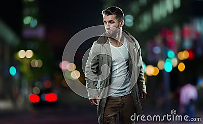 Tourist gets lost at night Stock Photo