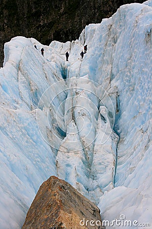 Tourist Glacier Crevasse Climbing Stock Photo