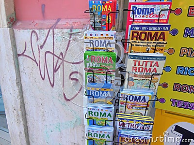 Tourist guide books at book stall Editorial Stock Photo