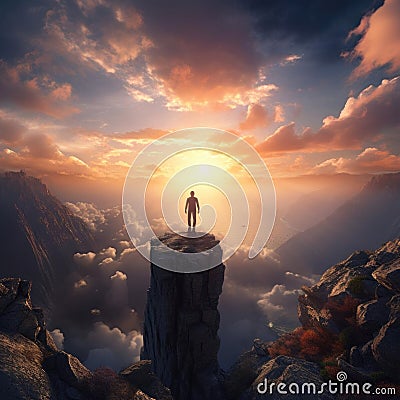 Tourist hiker on top of the mountain. Active life concept Stock Photo