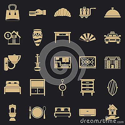 Tourist house icons set, simple style Vector Illustration