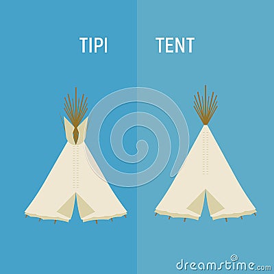 Tourist Indian or tipi tents for outdoor recreation. Vector Illustration