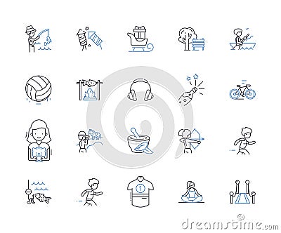 Tourist industry line icons collection. Vacation, Travel, Hospitality, Adventure, Tourism, Sightseeing, Hospitality Vector Illustration