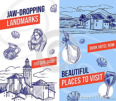 Jaw dropping landmarks and places to visit web Vector Illustration