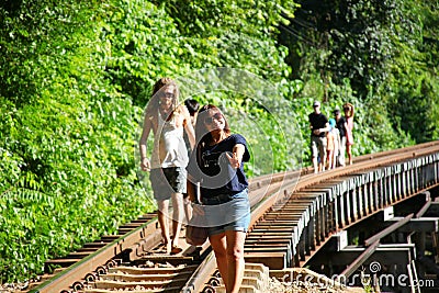 Tourist and local people on bridge. Editorial Stock Photo
