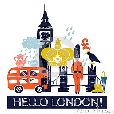 Tourist London Poster Vector Illustration
